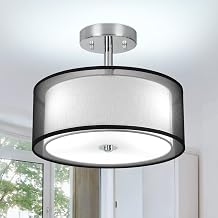 Depuley Depuly 3-Light Semi Flush Mount Ceiling Light, 15" Modern Black Ceiling Light Fixture with Double Fabric Shade, Close to Ceiling Lights for Kitchen, Bedroom, Hallway