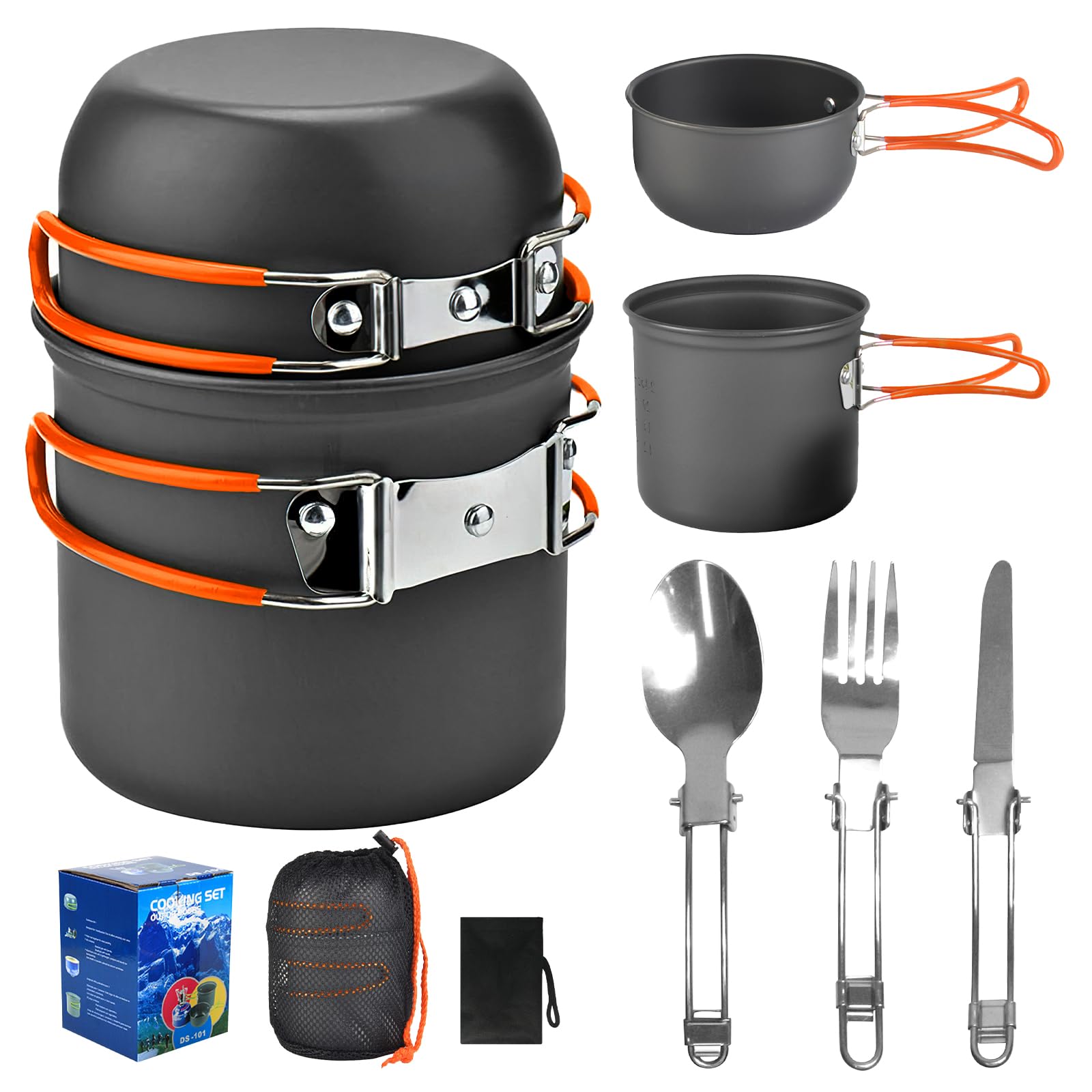 Portatile Pentole Set, Pentola da Campeggio per Fuoco, Fornello da Campeggio per 1-2 Persone, Utensili da Cucina da Campeggio, per Campeggio, Cucina All'Aperto, l'Escursionismo, Viaggi