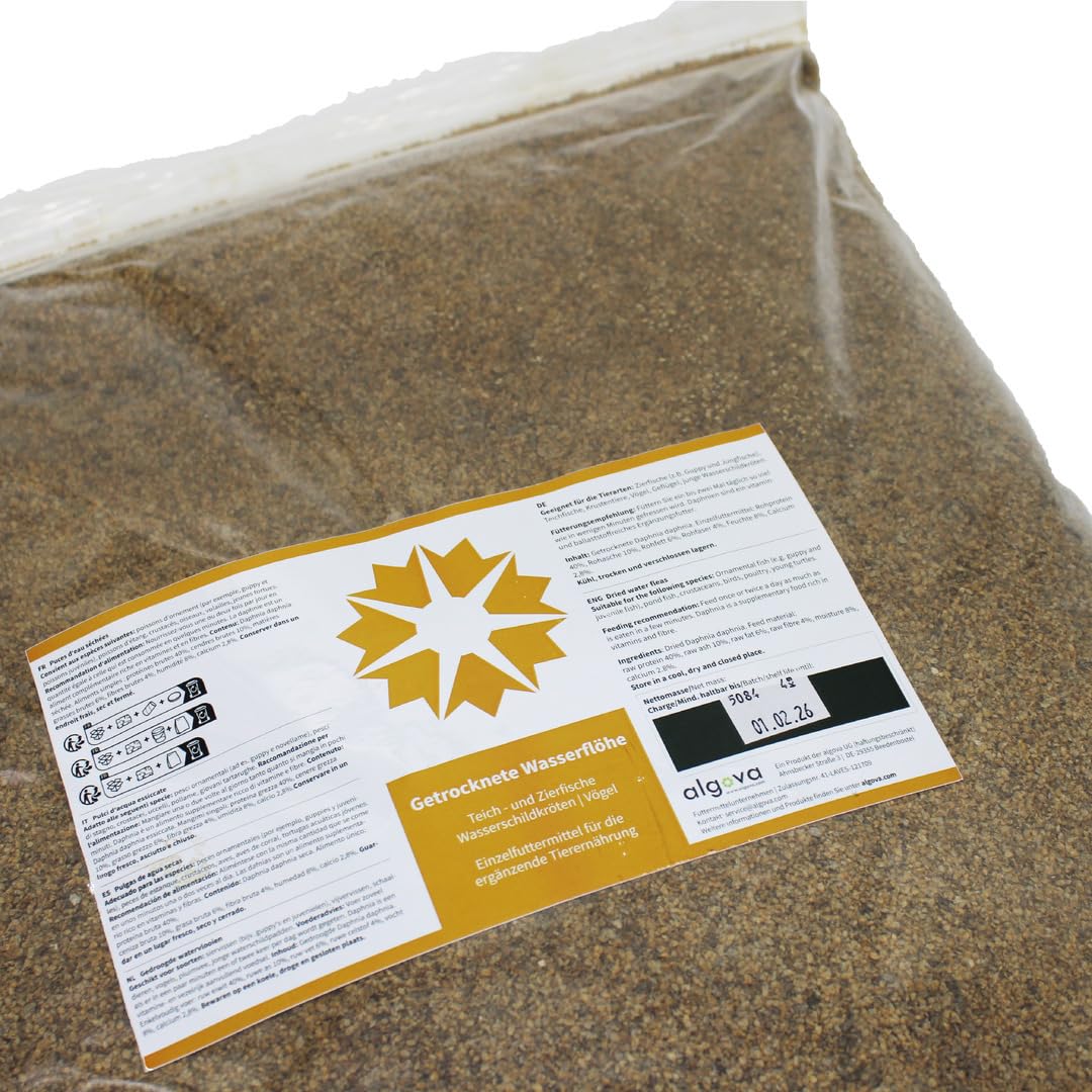 Daphnien Wasserflöhe Getrocknet 4kg | Zierfischfutter für Guppy, Platy, Cichliden, Diskus, Skalar, Koi, Garnelen | Fischfutter | Natur-Futter für Vögel