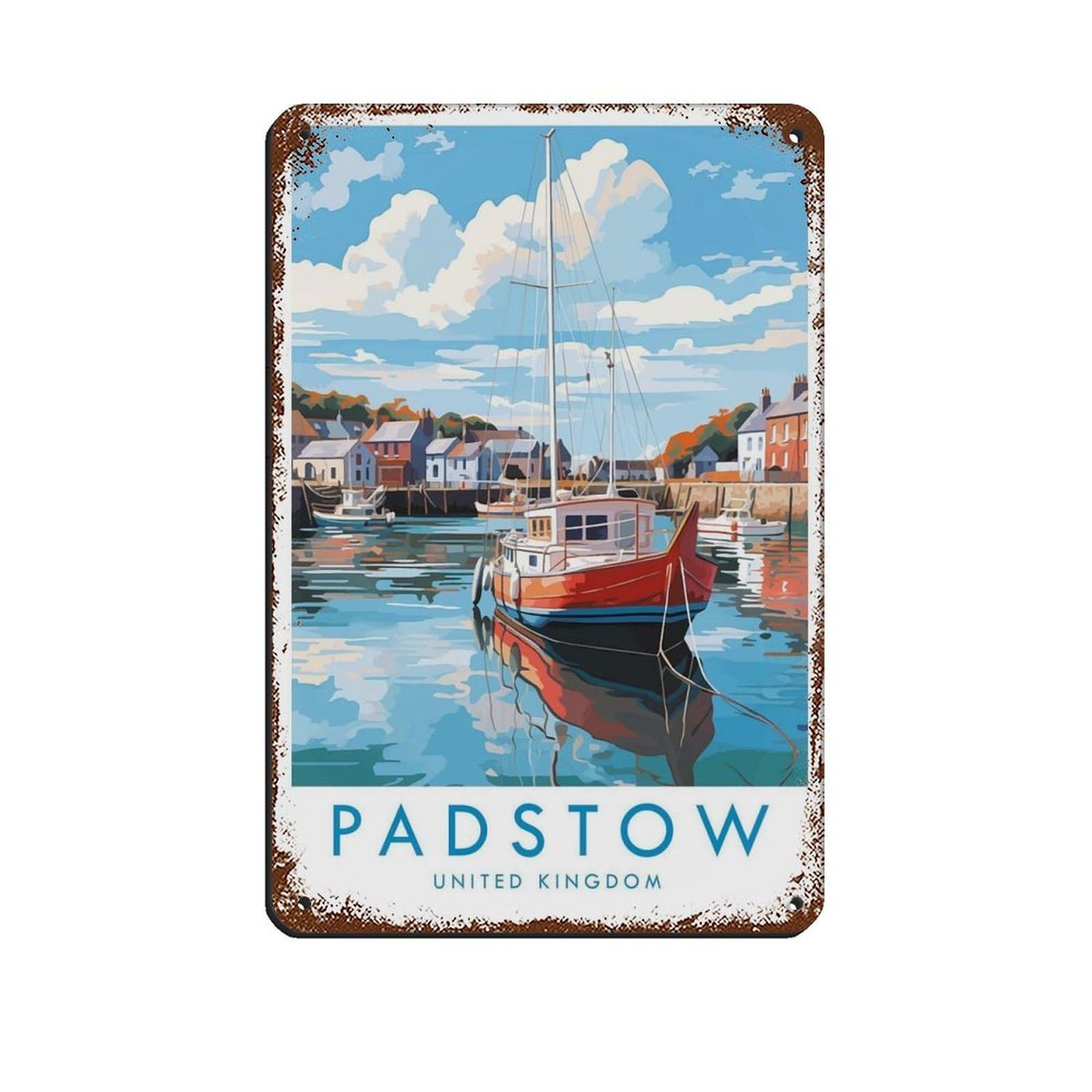 Padstow Travel,United Kingdom Travel Decor Retro Poster Metal Tin Sign Chic Art Retro Iron Painting Bar People Cave Cafe Family Garage Poster Wall Decoration 8x12inch(20x30cm)