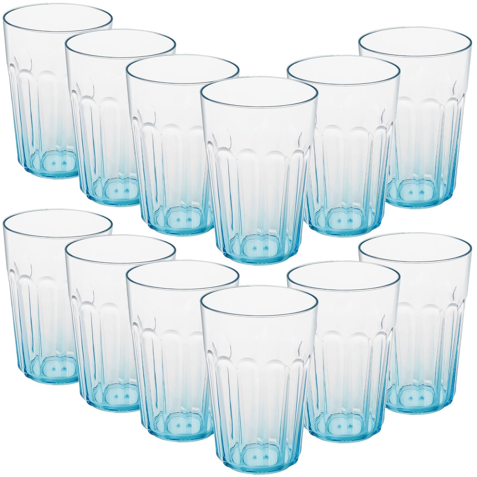 Greentainer Unbreakable Drinking Water Glasses - Reusable AS Plastic Coffee Cold Water Milk Tea Cups Tumbler Mugs for Party,Picnic,Camping, Stackable - 350ml, Set of 12