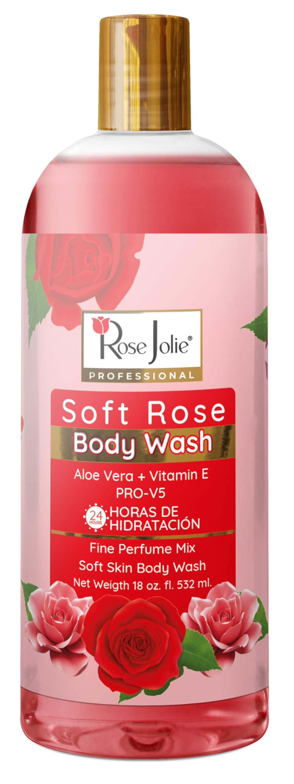 Rose Jolie Soft Rose Body Wash Aloe Vera Vitamin E 24-Hour Hydration Moisturizing Body Cleanser for Soft Skin