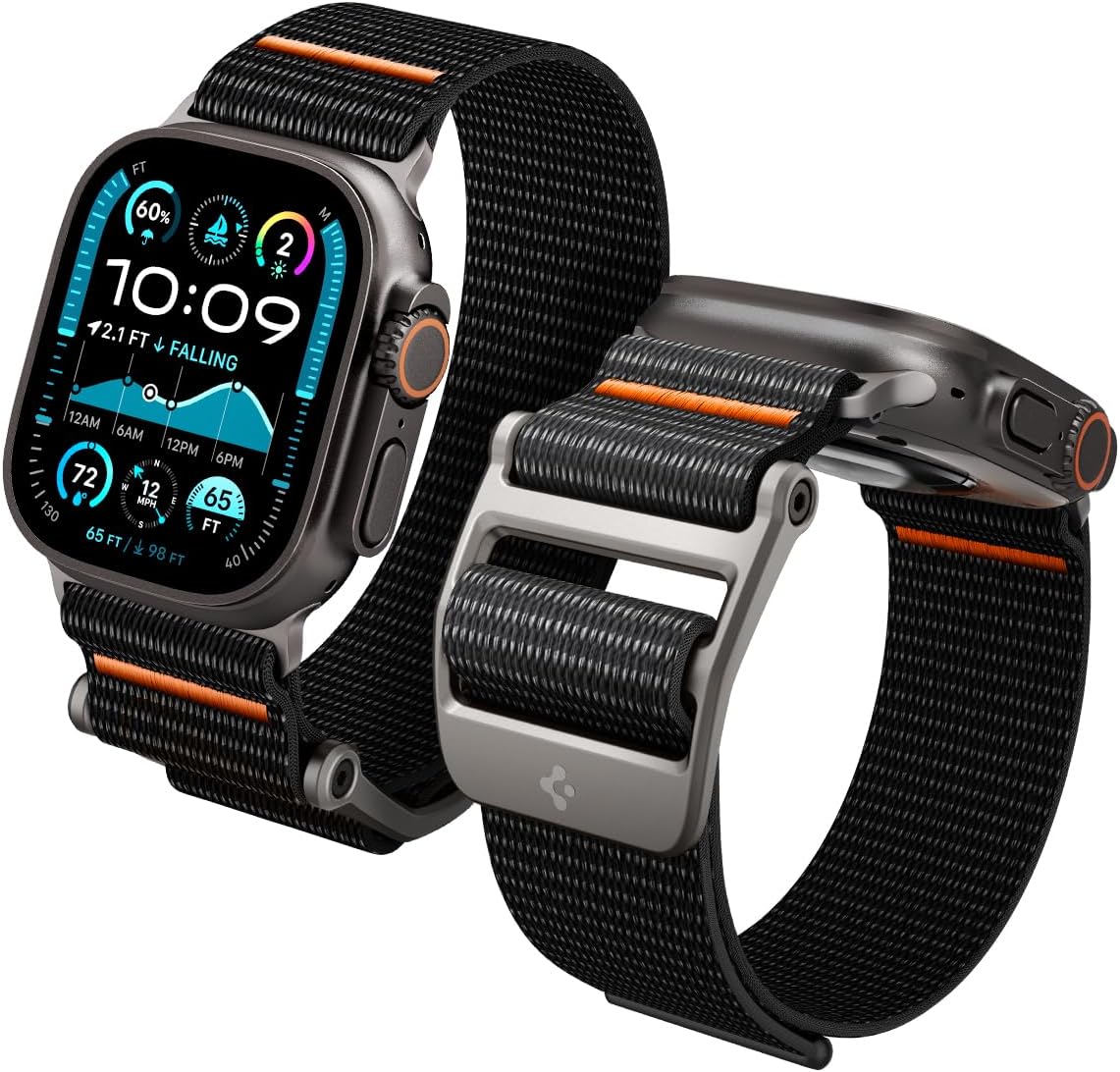 Spigen Apple Watch 49/46/45mm Ultra 3/2/1 / Seri 11/10/9/8/7 ile Uyumlu Kordon Band DuraPro Flex Ultra Nefes Alabilen Kumaş Siyah Kayış - AMP05981 (Spigen TR Garantili)