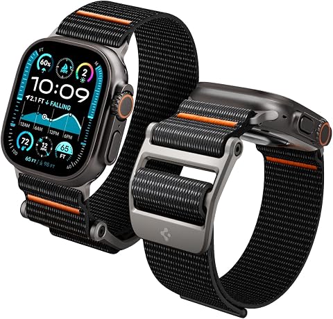 Spigen Apple Watch 49/46/45mm Ultra 3/2/1 / Seri 11/10/9/8/7 ile Uyumlu Kordon Band DuraPro Flex Ultra Nefes Alabilen Kumaş Siyah Kayış - AMP05981 (Spigen TR Garantili)