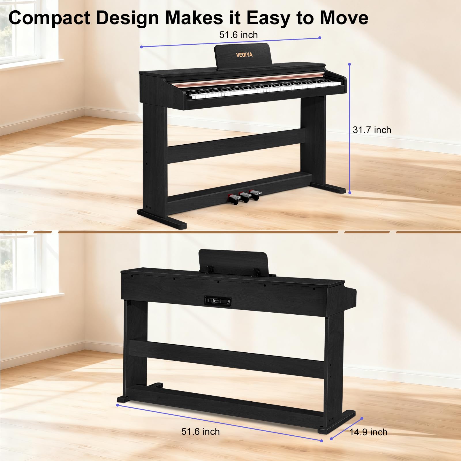 88 Key Semi-Weighted Keyboard Piano - Full Size Upright Digital Piano Keyboard for Beginners - Electric Piano with Triple Pedal Supports USB-MIDI (Black)