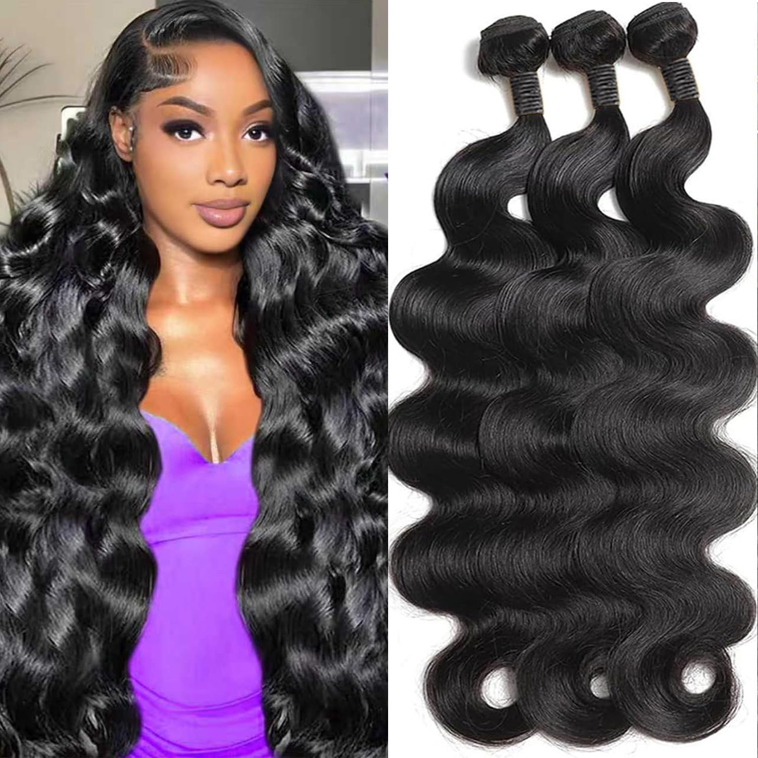 15A Grade Body Wave Bundles Human Hair 14 Inch 100% Unprocessed Virgin Brazilian 1 Bundles Human Hair Bundles Hair Extensions Natural Color For Women(14 Inch)