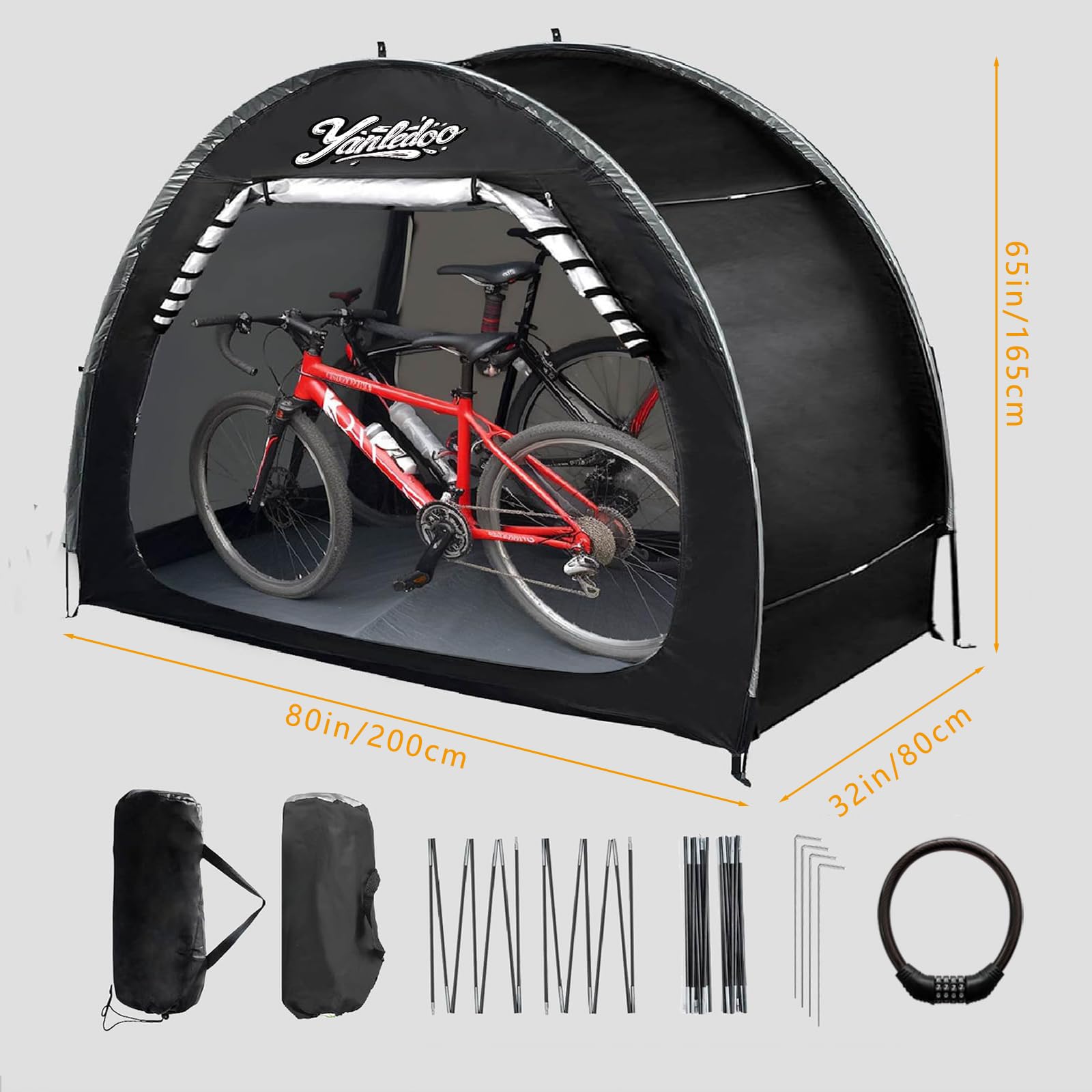 Bike Shed, Outdoor Portable Bike Storage Shed Tent, Bike Tent, Waterproof Bicycle Shelter with 210D Oxford Fabric, Bicycle Cover Fits 2-3 Bikes (Black) - 3