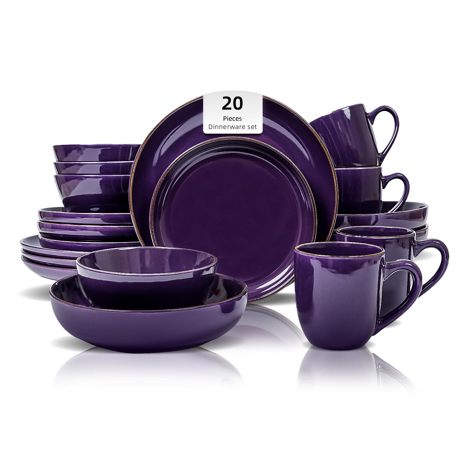 HomeVSS 20-Piece Purple Speckle Dinnerware Set