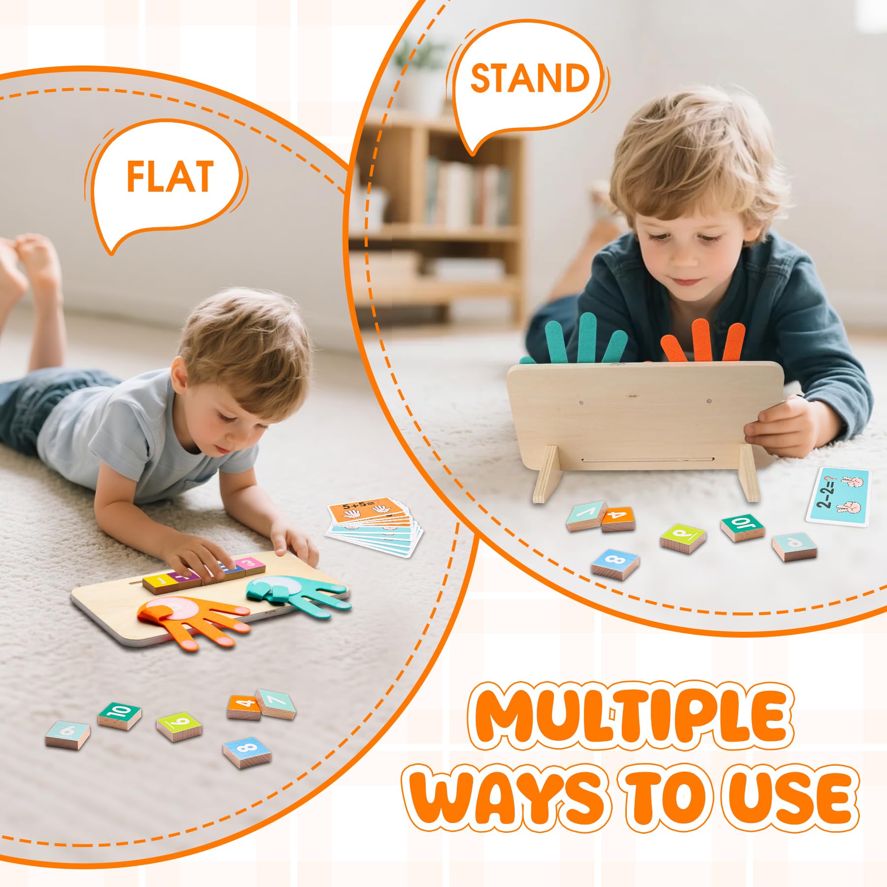Juguetes de aprendizaje preescolar para niños pequeños, bloques de números de madera coloridos, juguetes Montessori para contar dedos para niños de 3, 4, 5 años 3