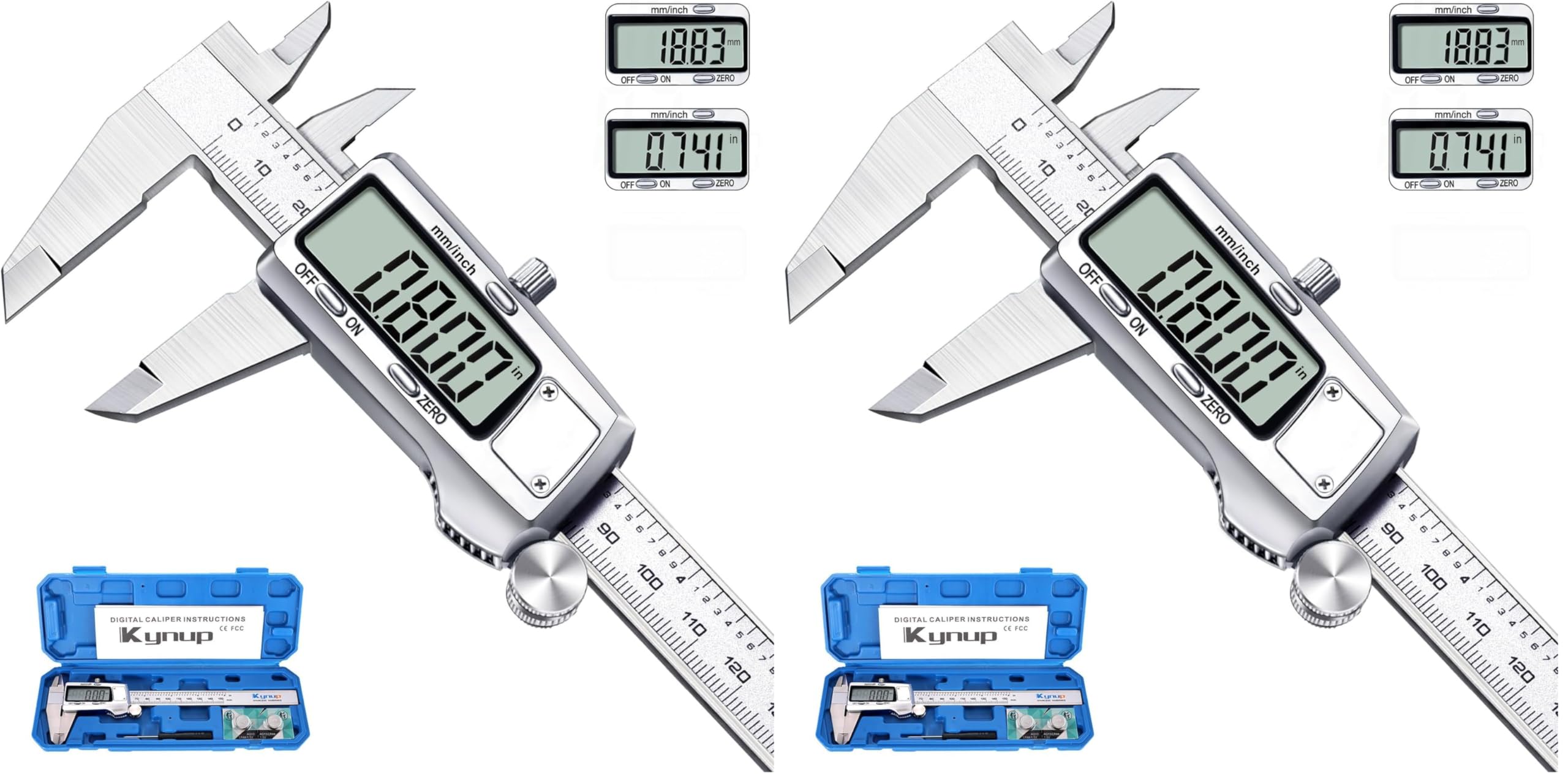 Kynup Messschieber Digital, 150 mm Schieblehre Digital Edelstahl, Elektronik Messschieber Messwerkzeuge, voll ausgeschaltet, LCD Display für Haushalt und Industrie Messung Messlehre (Packung mit 2)