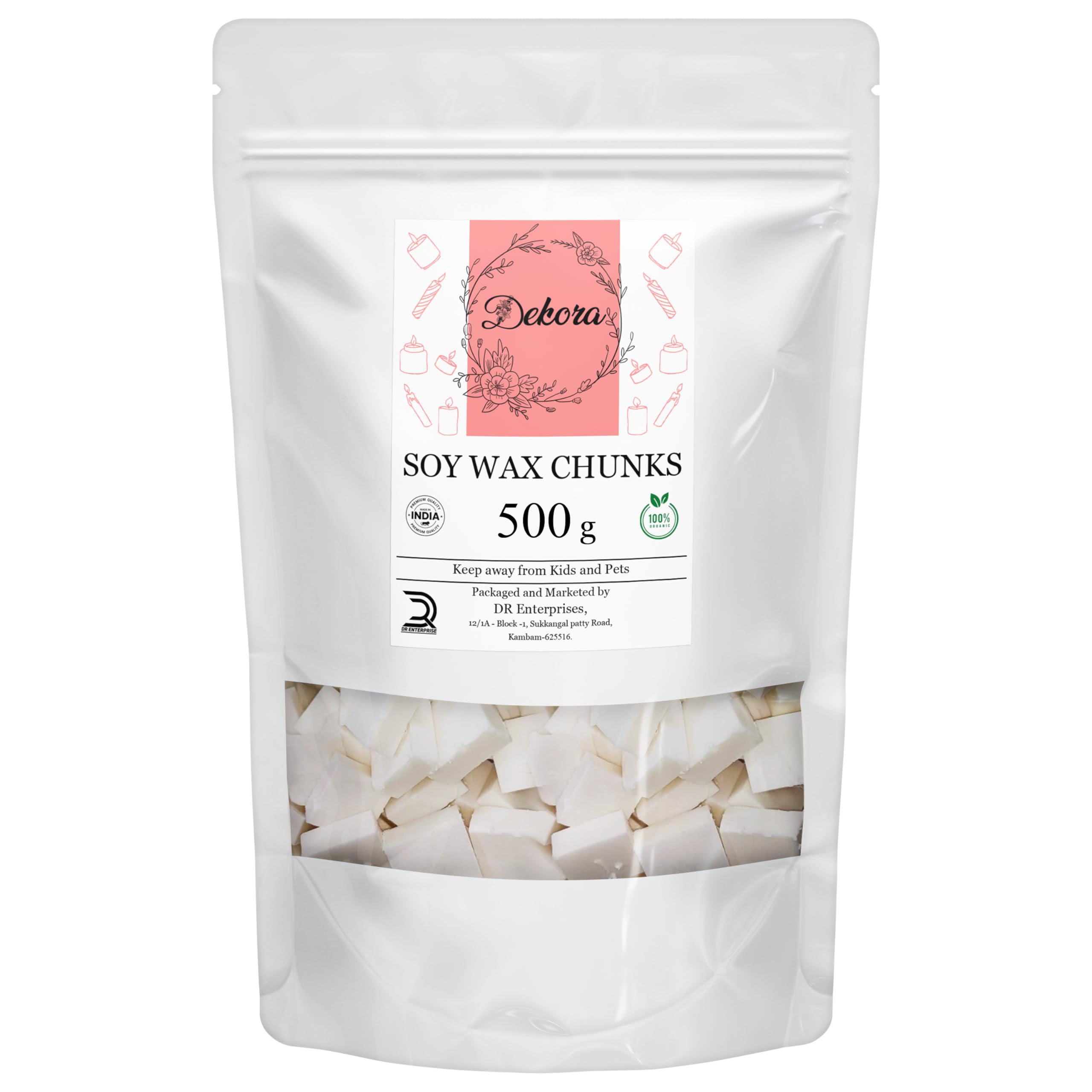 Natural Soy Wax Chunks, 1 kg, 100% Pure Candle Making Wax, White (Medium, 500, gram)