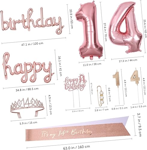 Miniatura 9 de ERINGOGO 1 juego de decoración de feliz cumpleaños, decoración de oro rosa, globo de feliz cumpleaños, globos de cumpleaños para niñas, decoraciones