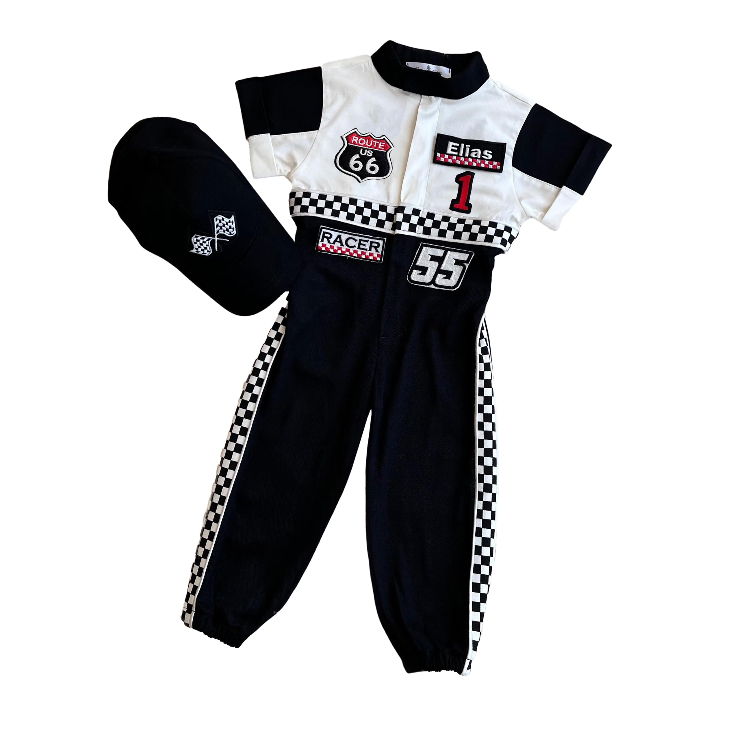 Costumes Club Personalized Handmade Race Car Driver Costume for Toddlers (5T, Black & White) — image 1