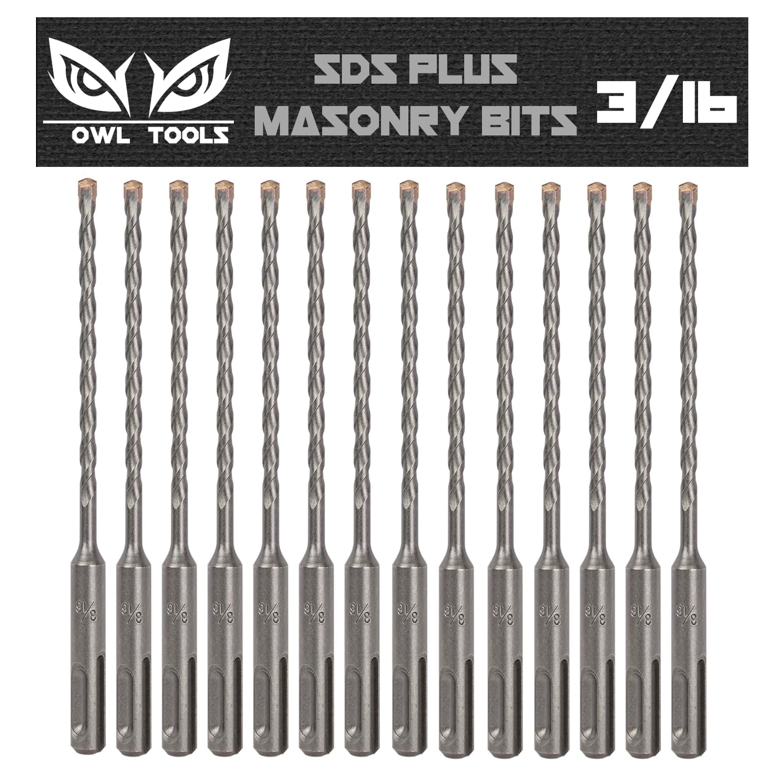 SDS Plus 3/16 Inch Masonry Drill Bits (13 Pack - Industrial Grade) 6 Inch Rotary Hammer Bit for Concrete, Stone, Block, & More!