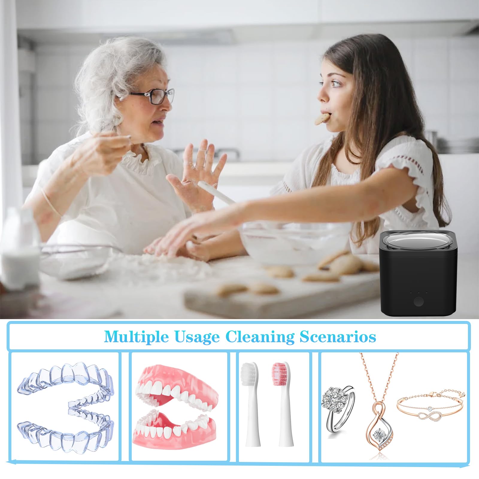Limpiador Ultrasonidos,Ultrasonidos Limpieza 190 ML,Limpiador Ultrasonidos Dental 45 kHz,Adecuado Para Anillos, Diamantes, Aparatos De Ortodoncia, Prótesis, Aretes, Cabezales De Afeitar.