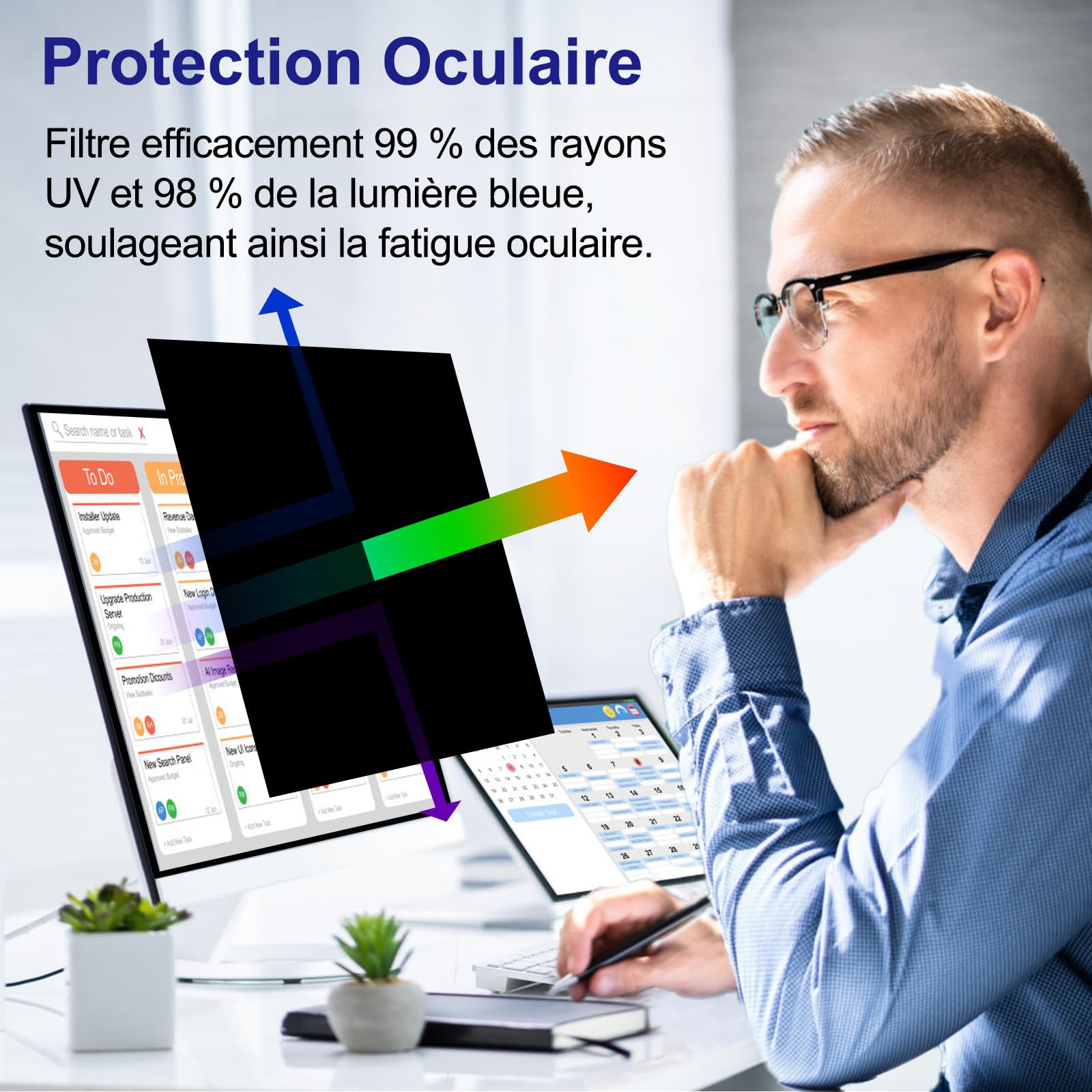 Filtro de privacidad para pantalla de 23,8 pulgadas (528 mm*297 mm) PC&Monitor | Desmontable, anti-luz azul, anti-reflejos, Filtro de privacidad 23.8" Filtro de película Protector de pantalla para PC
