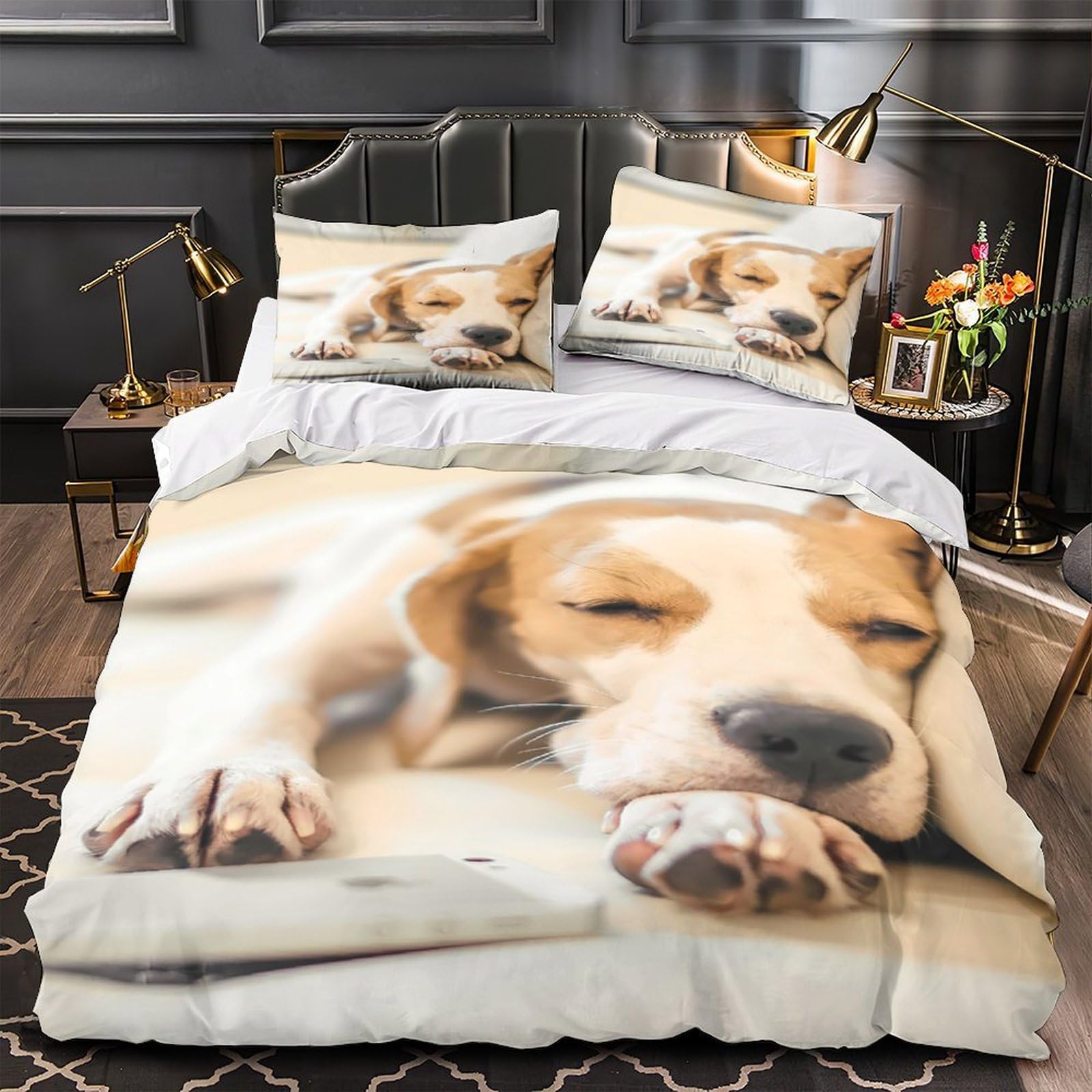 Housse de couette Beagle 3D Super King 260x220 cm en microfibre avec 2 taies