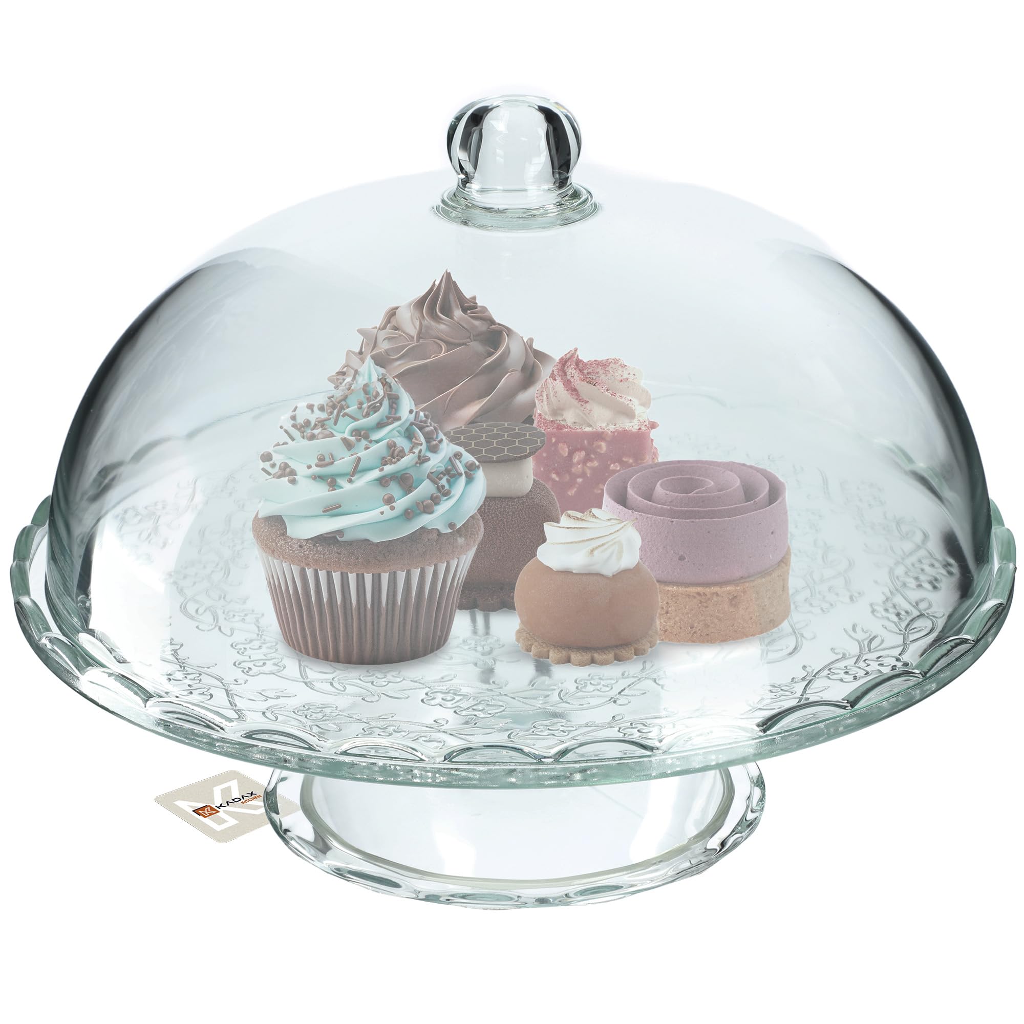 KADAX Soporte para tartas con tapa, plato transparente para tartas con pie, elegante campana de cristal, resistente plato para servir (redondo de 29 cm de diámetro)
