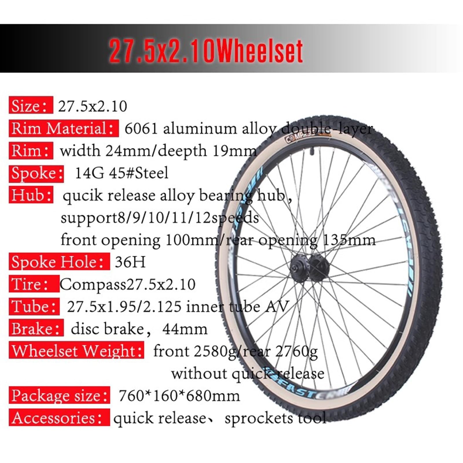 Amazon | タイヤ付き自転車ホイールセット 27.5x2.10 アルミ合金