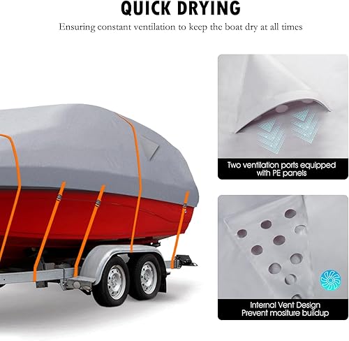 Miniatura 5 de Lanlelin Cubierta de lancha remolcable resistente al agua de grado marino 600D, se adapta a lanchas de 20 a 22 pies de casco en V con correa de