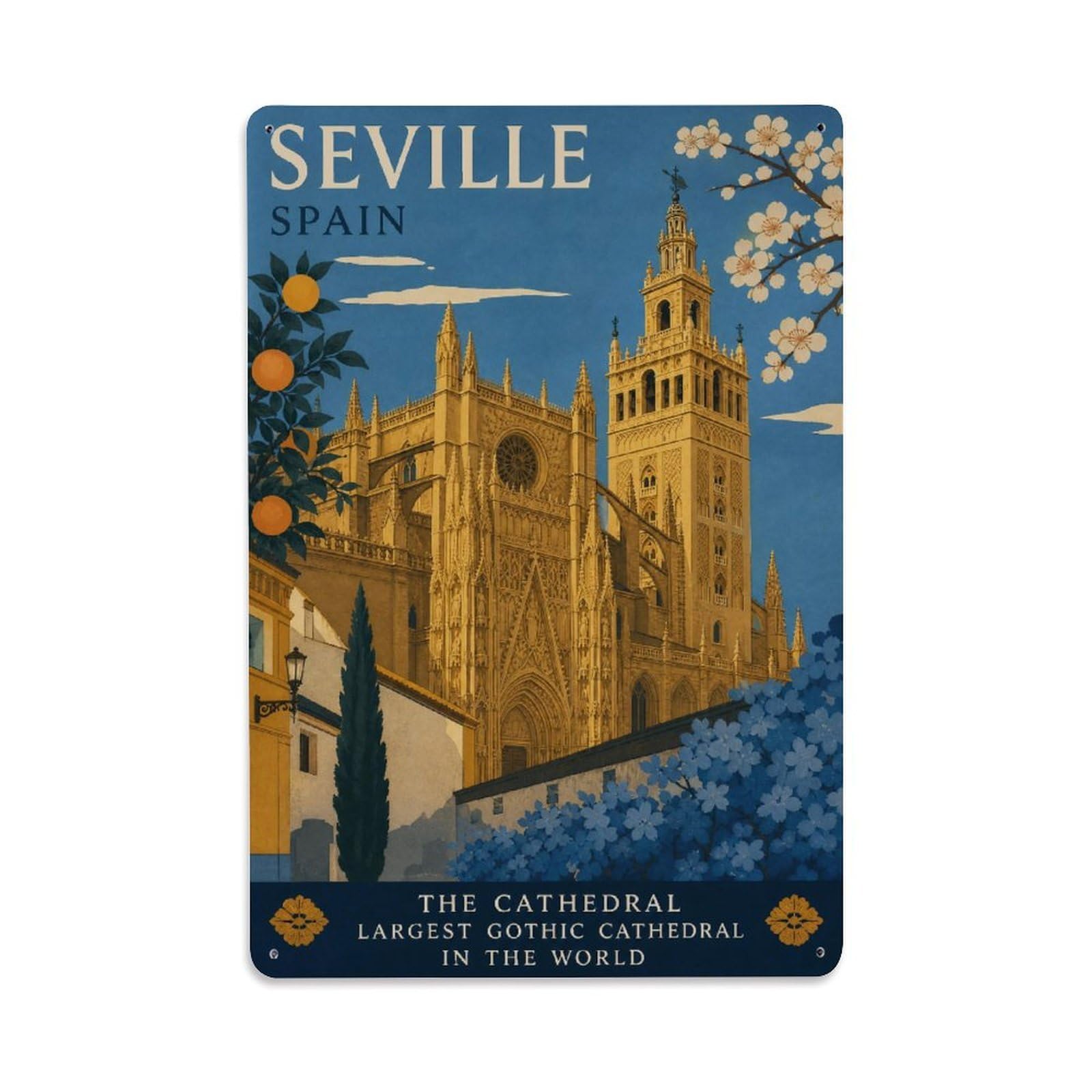 Huiyhb 8X12inch(20X30cm) Vintage Travel Seville Cathedral Gothic Architecture Spain Metal Tin Sign