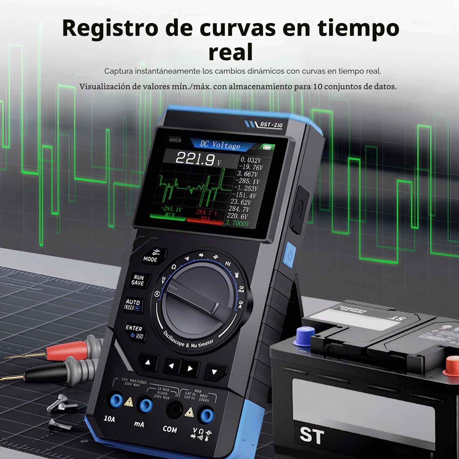 DEWIN Osciloscopio portátil DST-210, 3 en 1 osciloscopio digital multímetro generador de señales ancho de banda de 10 MHz 19999 cuentas 48 ​​MSa/s