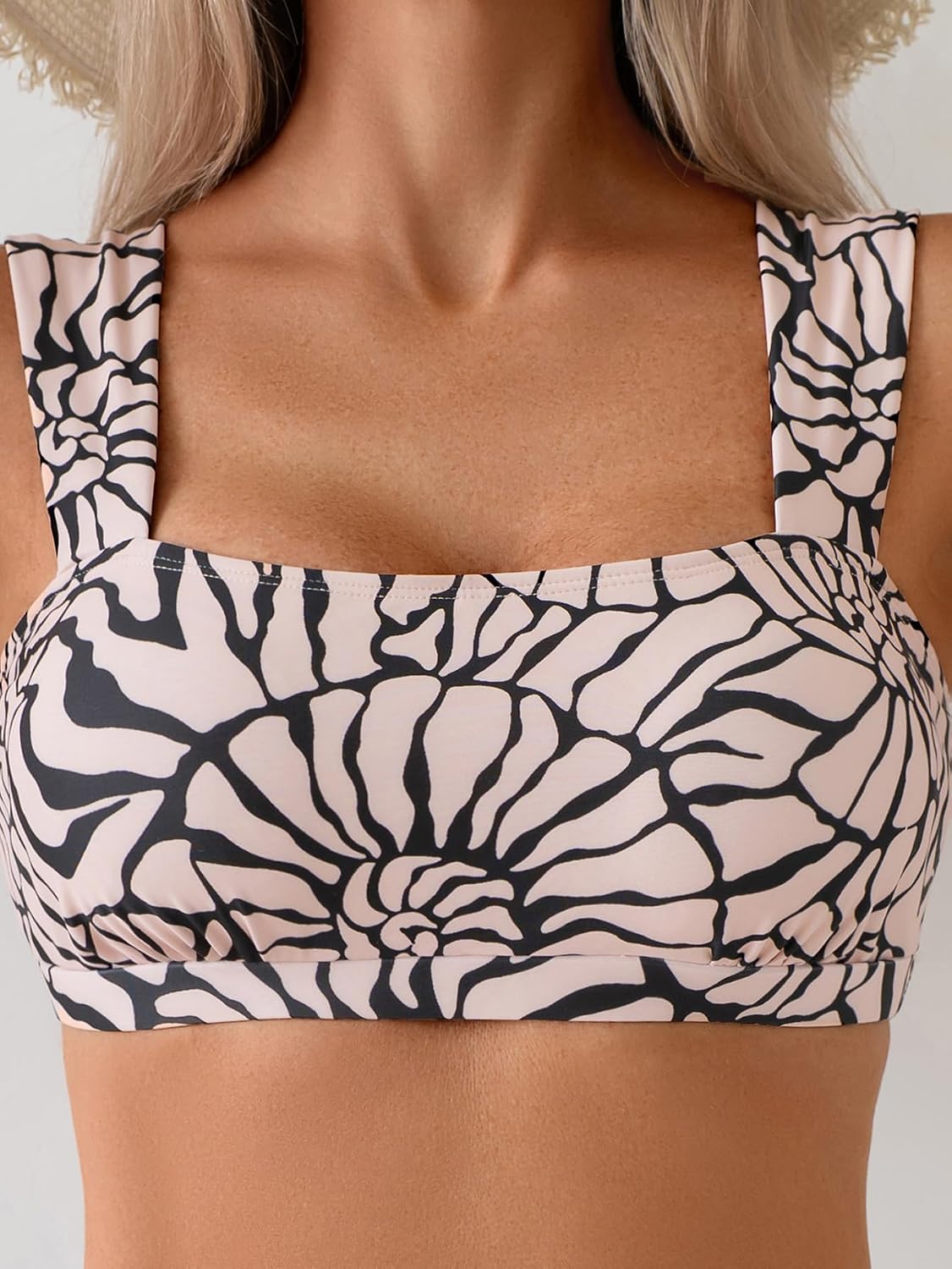 Eomenie Women's Square Neck Bikini Sets Wide Straps Two Piece Swimsuit Retro Mid Waisted Bathing Suit