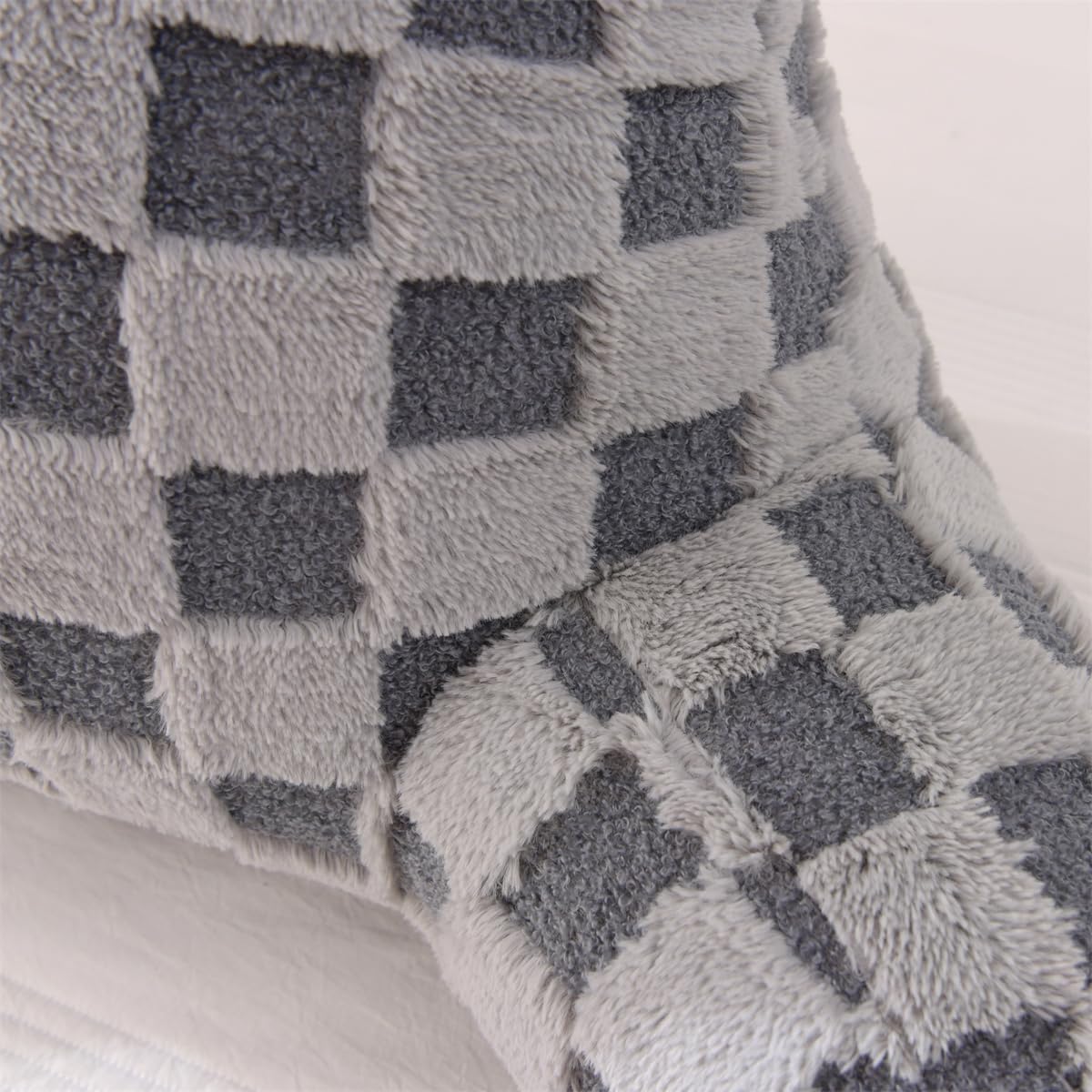 Holawakaka Checkered Reading Pillow for Bed and Sofa Couch Sitting Up, Backrest Pillows with Arms for Kids Teens Adults, Back Support Cushion for Lounging, Watching TV, Working on Laptop, Light Grey