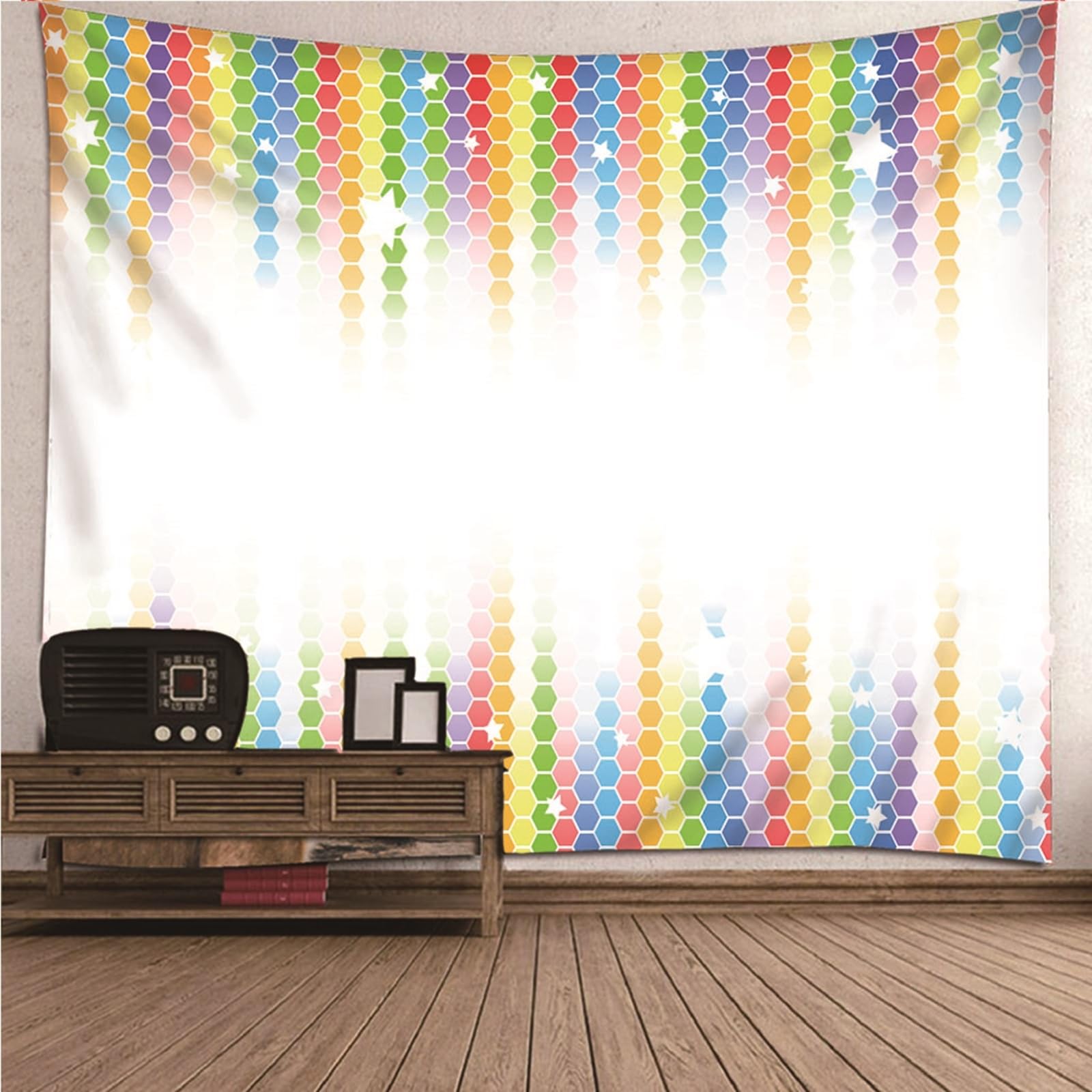 Lieson Wandteppich Sechseckiger Stern, Wandtücher Weiß Bunt Wandteppiche für Wohnzimmer Wohnheim Heimdekoration, 260x240CM