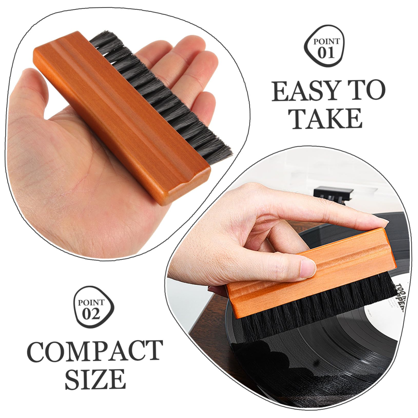 3 Piezas Cepillo para Discos Vinilo Antiestático con Mango de Madera para Limpieza Eficaz y Protección de Sonido Casa y Estudio
