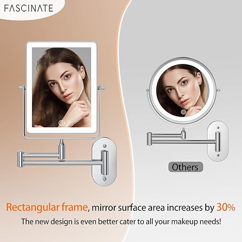 Miniatura 3 de FASCINATE Espejo de maquillaje recargable montado en la pared, espejo de baño rectangular de 8.7 pulgadas de doble cara 1X 10X aumento, ajuste de 3