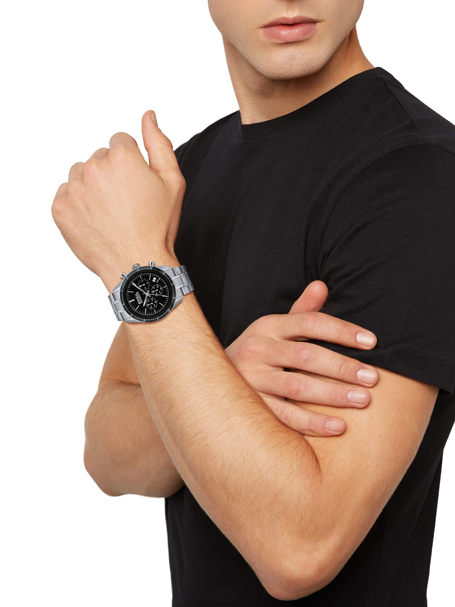 Breil Orologio Uomo Collezione Release Mono-Color Quadrante Nero Crono Movimento al Quarzo e Cinturino in Acciaio TW1897, Argento., Bracciale