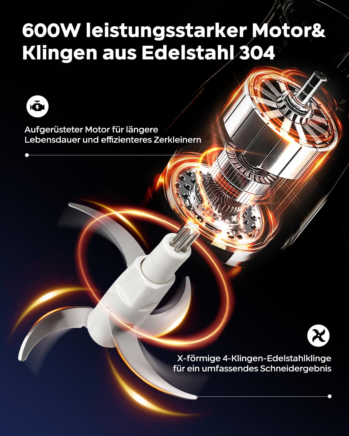 Bear 2L+1.8LFleischwölfe Zerkleinerer Elektrisch, Glas+Edelstahl，600W 2 Geschwindigkeit, Häcksler mit 4-Edelstahlklingen und Fleischwolf, Chopper für Fleisch,Babynahrung,Obst,Gemüse