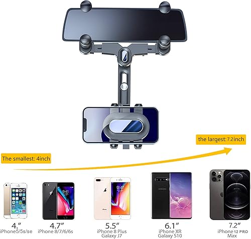 Miniatura 6 de Soporte para teléfono de navegación con espejo retrovisor de automóvil, soporte para teléfono de automóvil, giratorio de 360° y retráctil, para