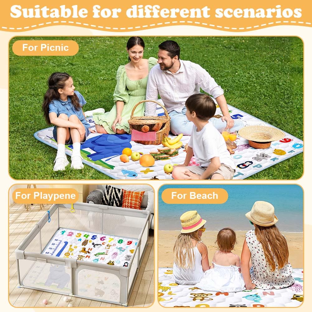 Aolso Tappeto da Gioco per Bambini, 127 x 127cm Tappeto Per Bambini e Neonati Reversibile,Tappeto Gioco Neonato Per la Camera del Bambino o della Bambina-Elefante