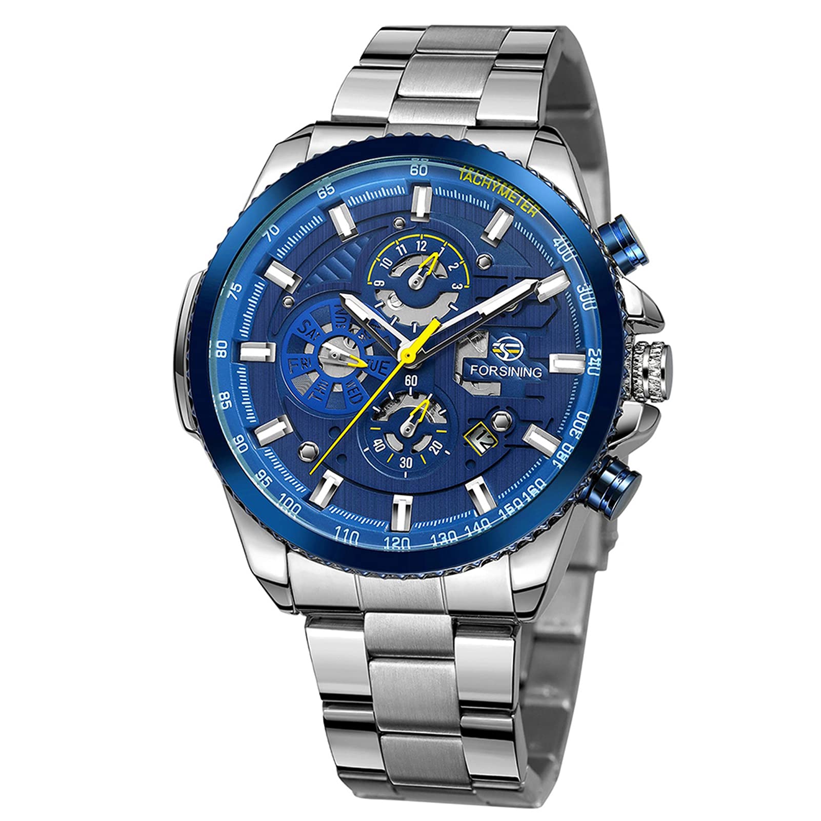 Decdeal Men Three Dials Stainless Steel Band Calendar Analog Watch Waterproof Automatic Mechanical Wrist Watch (B09GKT1K3X) Amazon Price History, Amazon Price Tracker