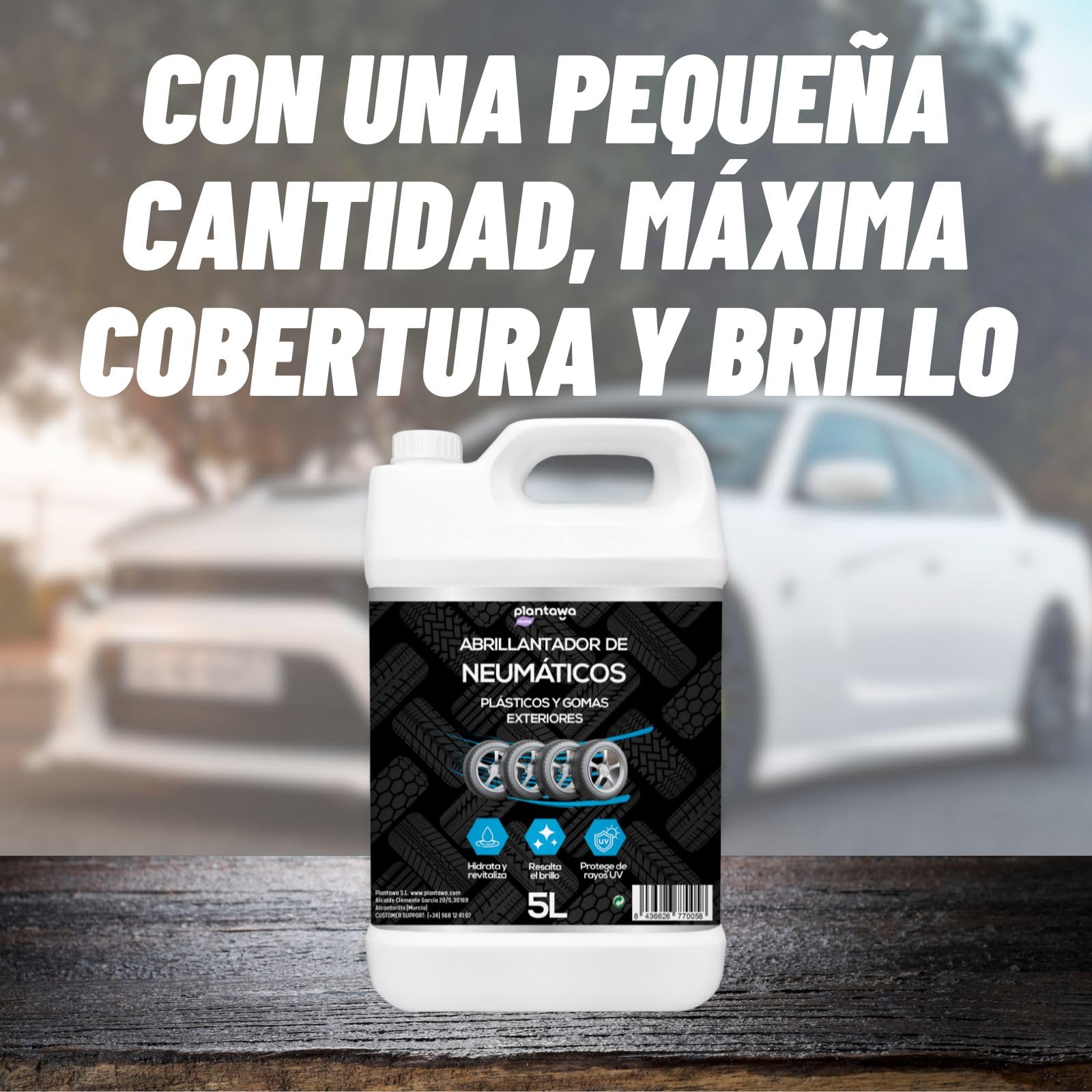 PLANTAWA Abrillantador de Neumáticos 5L | Recuperador de Plásticos y Gomas Coche | Hidratador y Restaurador de Plásticos | Brillo y Protección Duradera para Coche y Moto