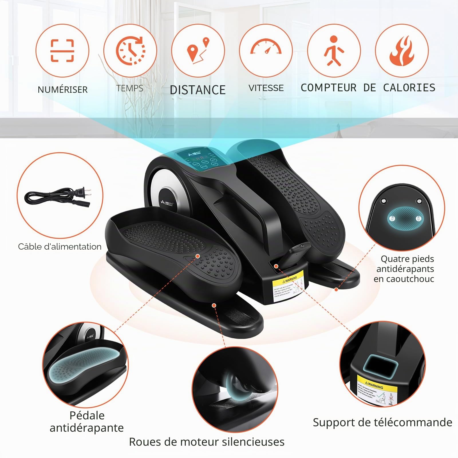 Appareil Elliptique de Bureau, Exerciseur Électrique à Pédales avec Télécommande et Écran LCD, Exerciseur de Jambes à Vitesse Réglable pour Seniors et Adultes