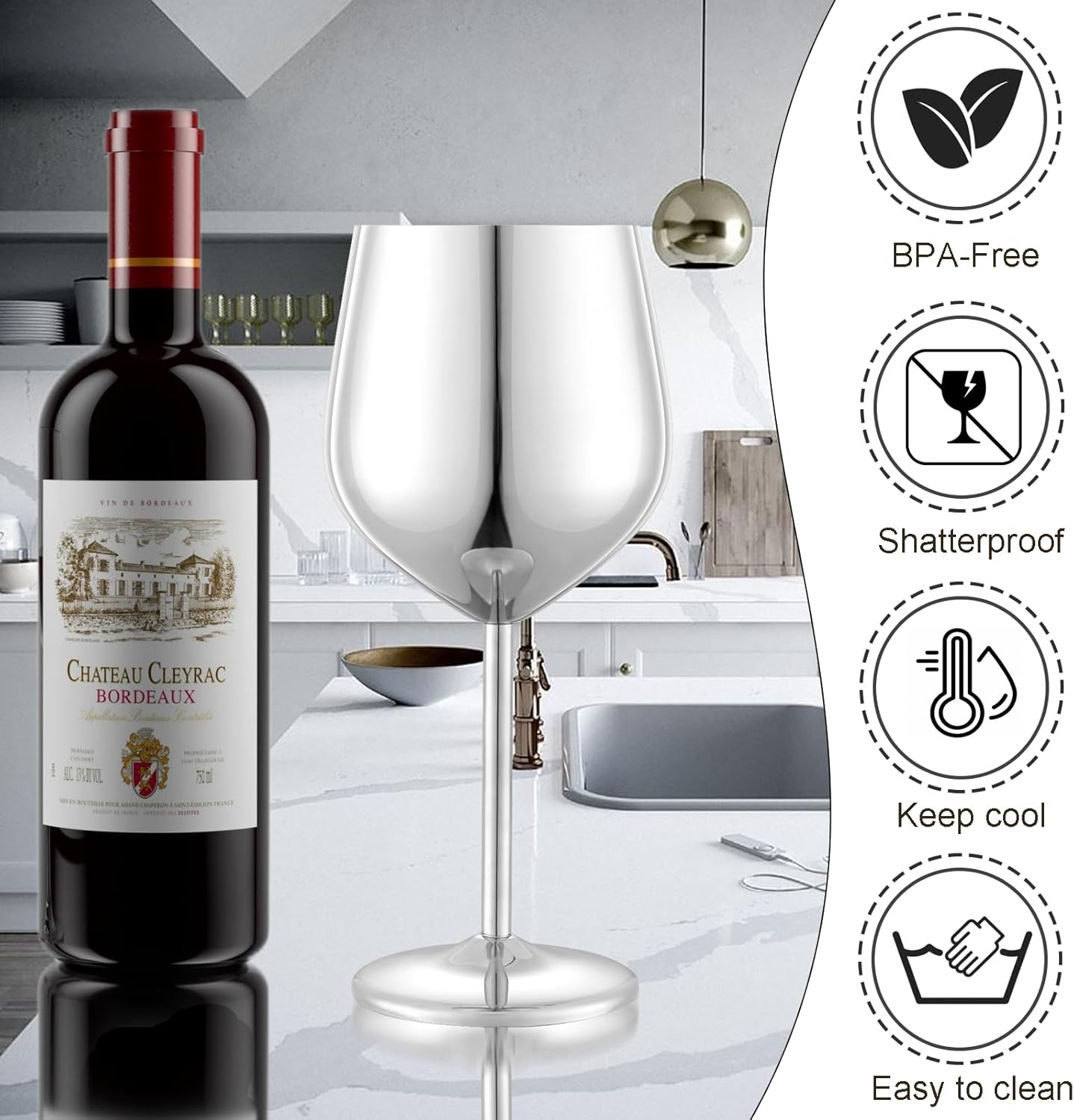 Stainless Steel Wine Glasses Set of 4 Unbreakable Wine Glass 18 oz Unique Metal Wine Goblets for Outdoor, Travel, Camping, Pool, Ideal Gift for Wine Lovers (Mirror-Silver) - Image 5