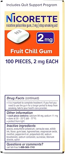 Miniatura 14 de Nicorette 2 mg de goma de mascar de nicotina para dejar de fumar - Fruit Chill con sabor a ayuda para dejar de fumar, 100