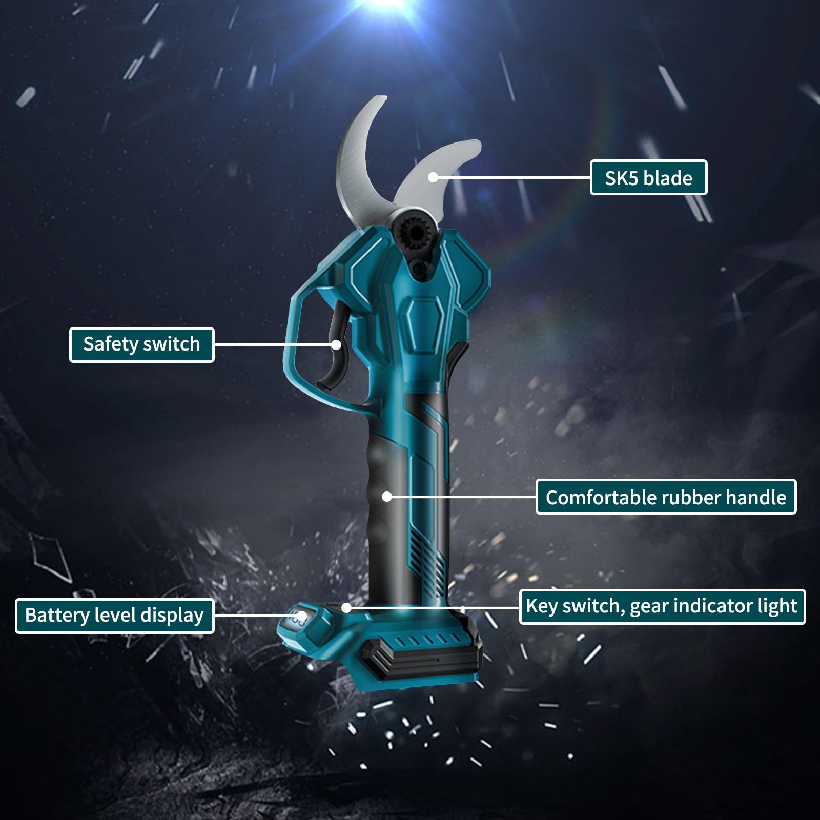 Akku Astschere Elektrische Gartenschere für Makita 18V, Kabellos Akku Gartenschere Max 65mm 4 Gängen Bürstenlose Astschere mit LCD-Display für Zweige, Sträucher, Stämme, Obstbäumen