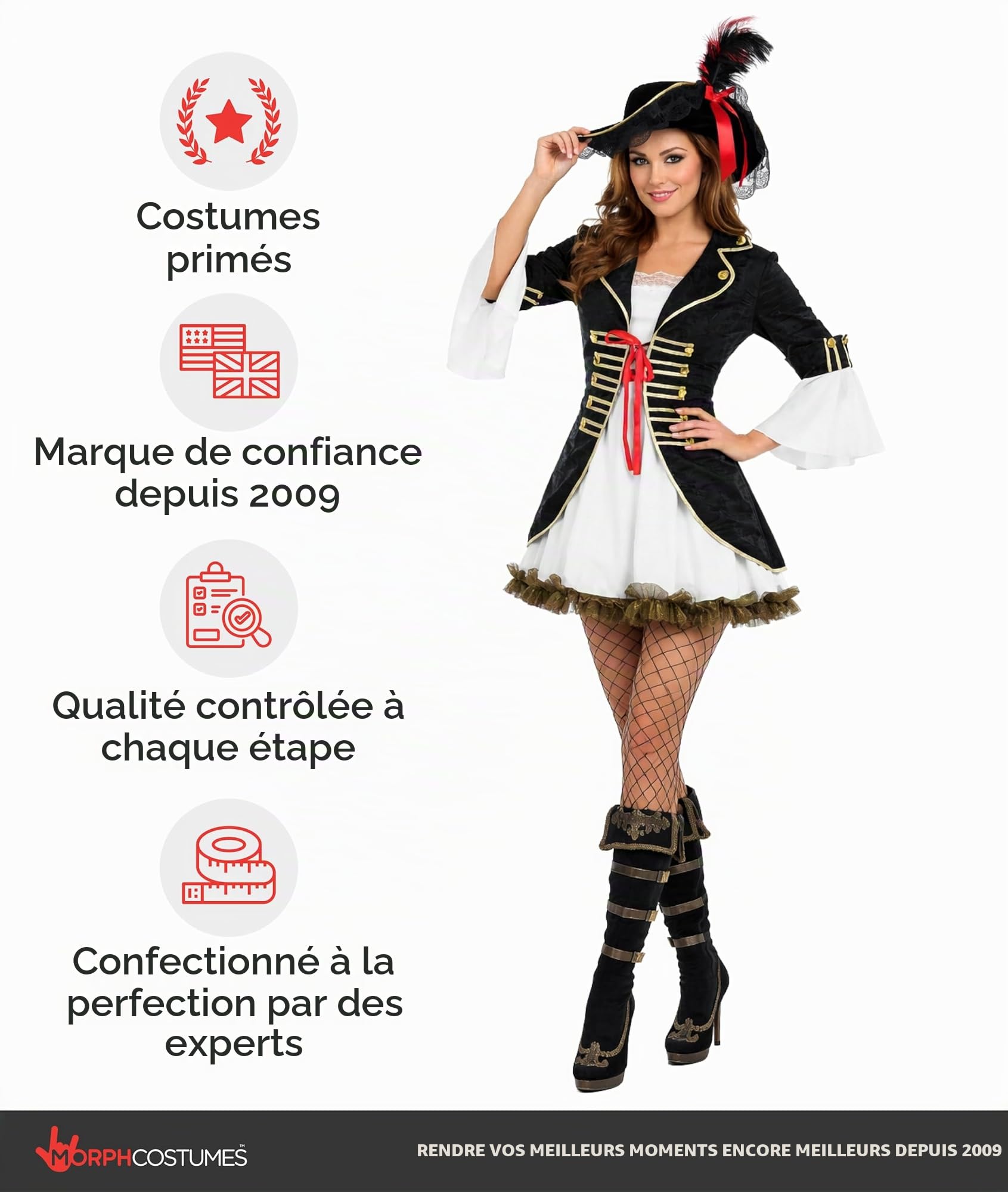 Fun Shack Deguisement Pirate Femme, Costume Flibustier Halloween Femme | Veste, Robe Noire & Chapeau, Look Flibustière Élégant, Parfait pour Halloween, Idéal pour se Déguiser