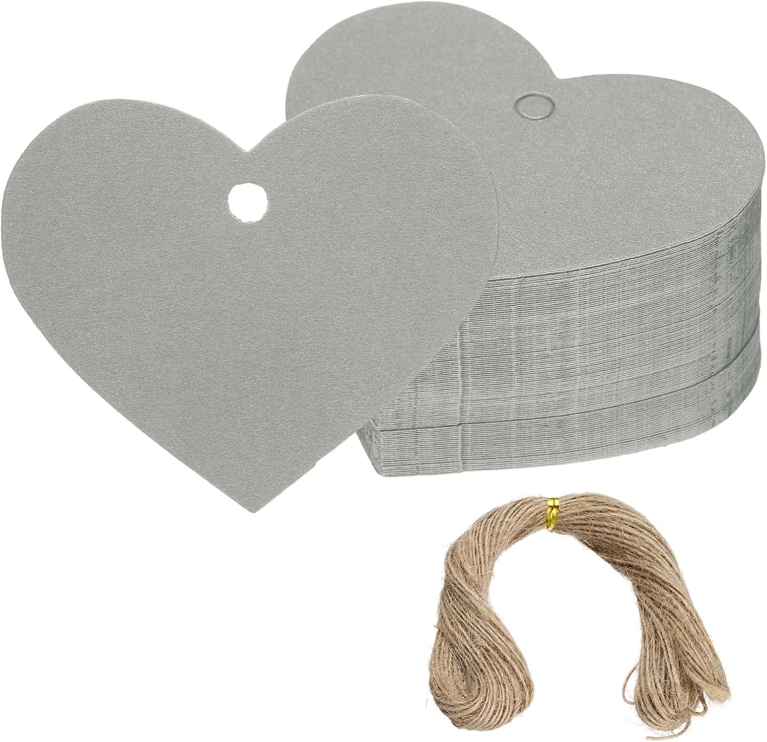 PATIKIL Gift Tags with String, 200Pcs Heart Shaped Blank Paper Tags Gift Wrapping Hang Labels with Jute Twine for Birthday Party Favors Wedding Valentine's Day DIY Crafts, Gray