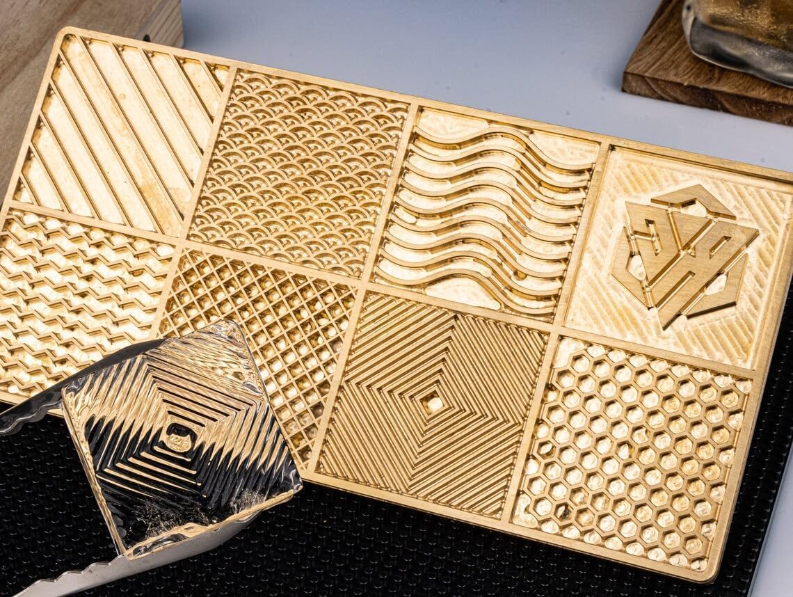 Ice Stamp Tray for Cocktails & Whiskey - Brass Ice Cube Imprinter for Clear Ice Cubes -Ice Press Craft Modern Ice Molds Stamps -5 Style