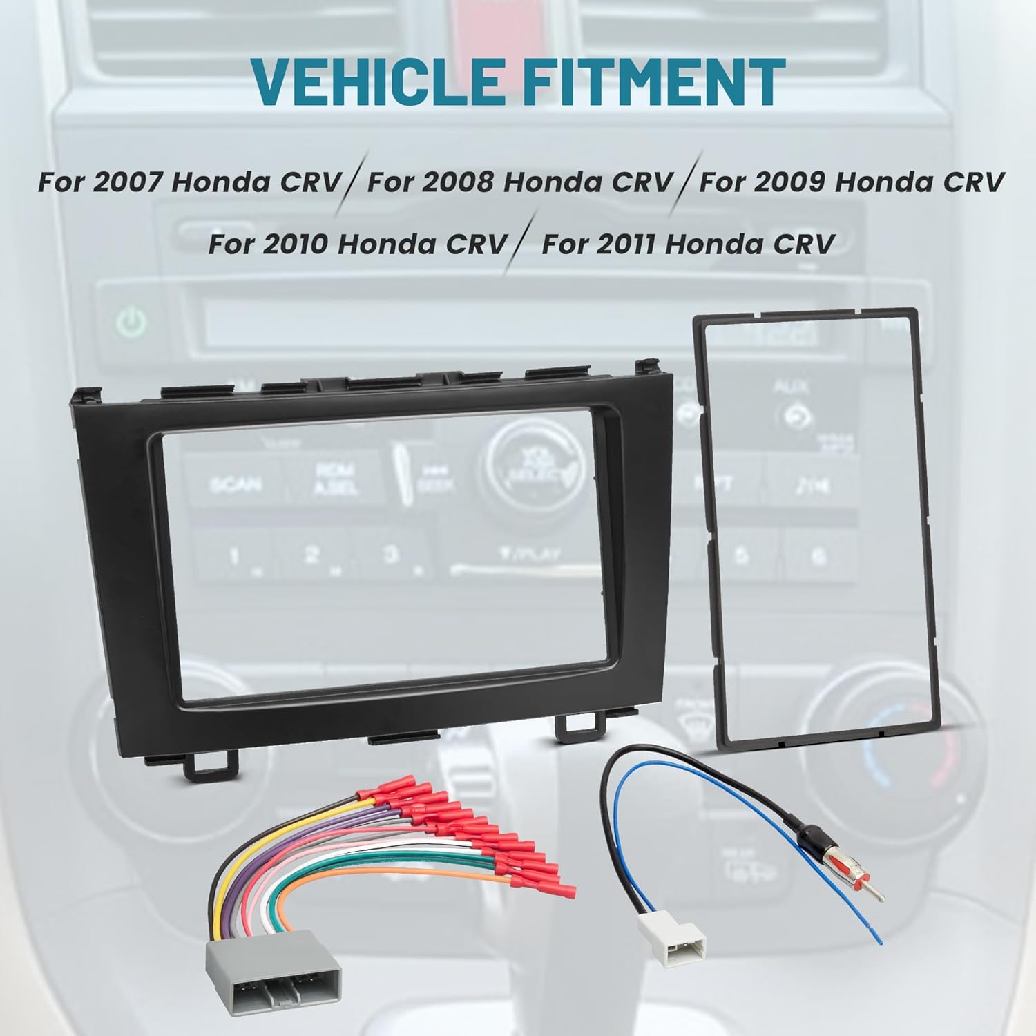 NuIth Double DIN Radio Dash Kit W/Radio Wire Harness for Honda CRV 2007-2011, Stereo Installation Kit for CRV, Double DIN Radio Install Kit for CRV