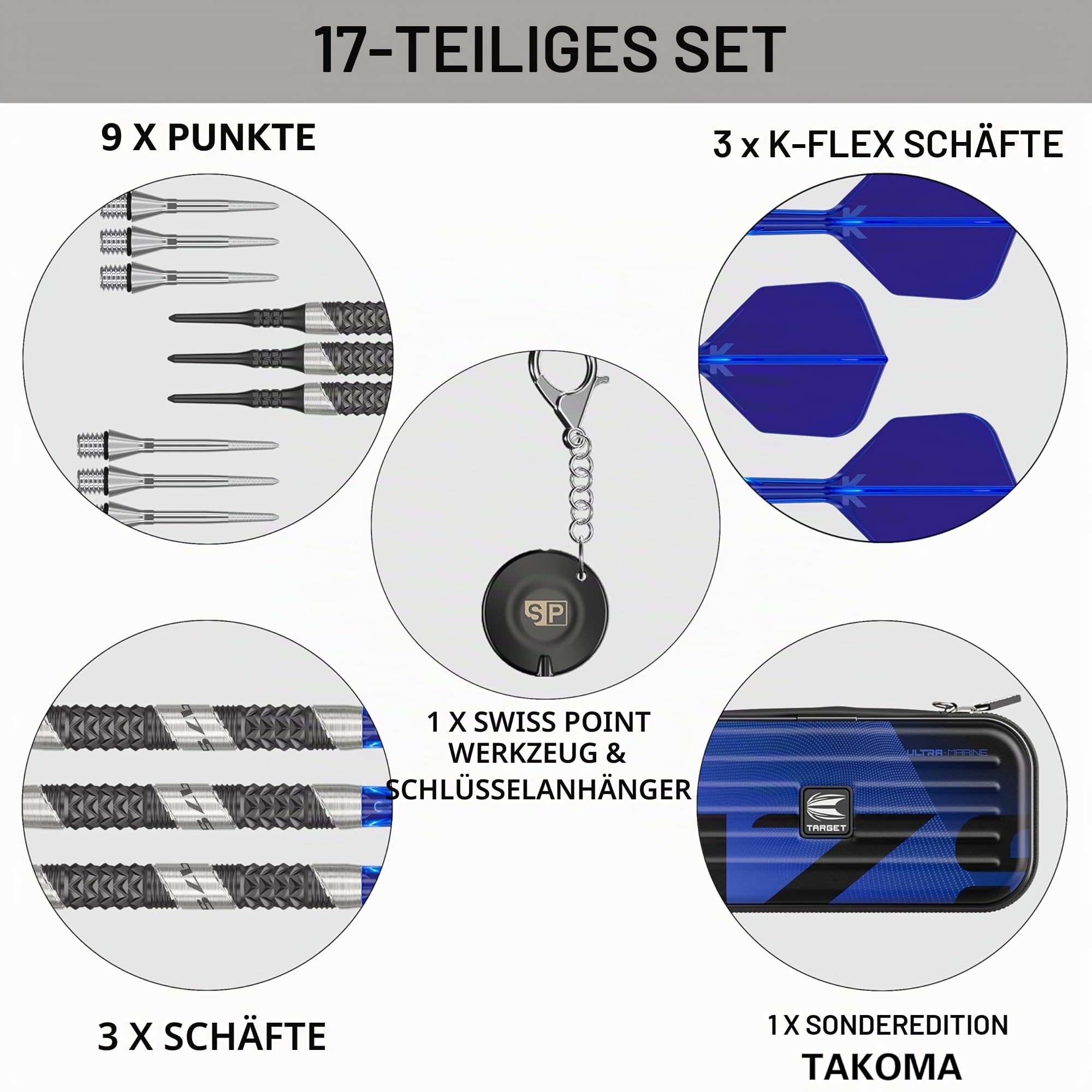 Target Darts 975 Ultra Marine Soft Tip Darts Set, 18G/20G | 97.5% Wolfram Dartpfeile, K-Flex Nr.6 Flights & Shafts All-in-One-Flug- und Schaftsystem | Professionelle Dart-Sets