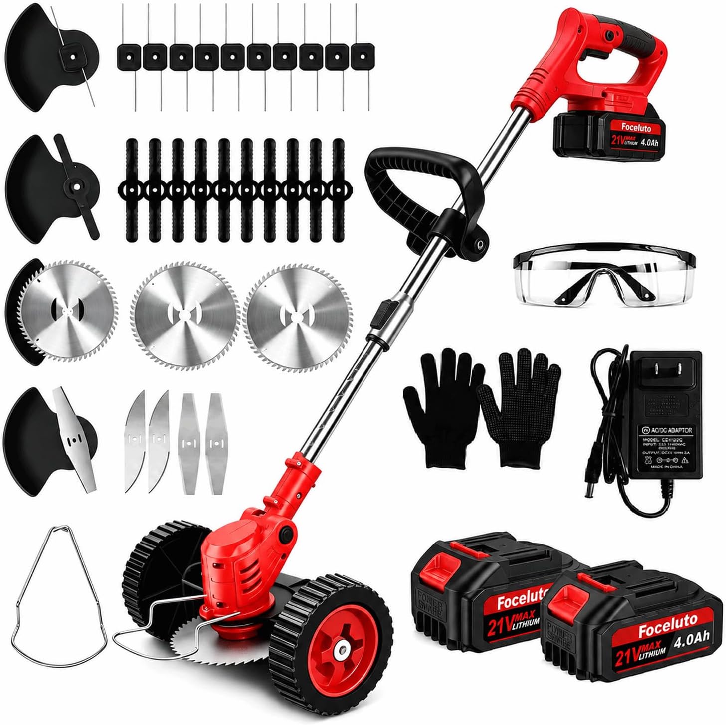 Electric Weed Wacker, 21V Battery Powered Weed Eater with Wheels