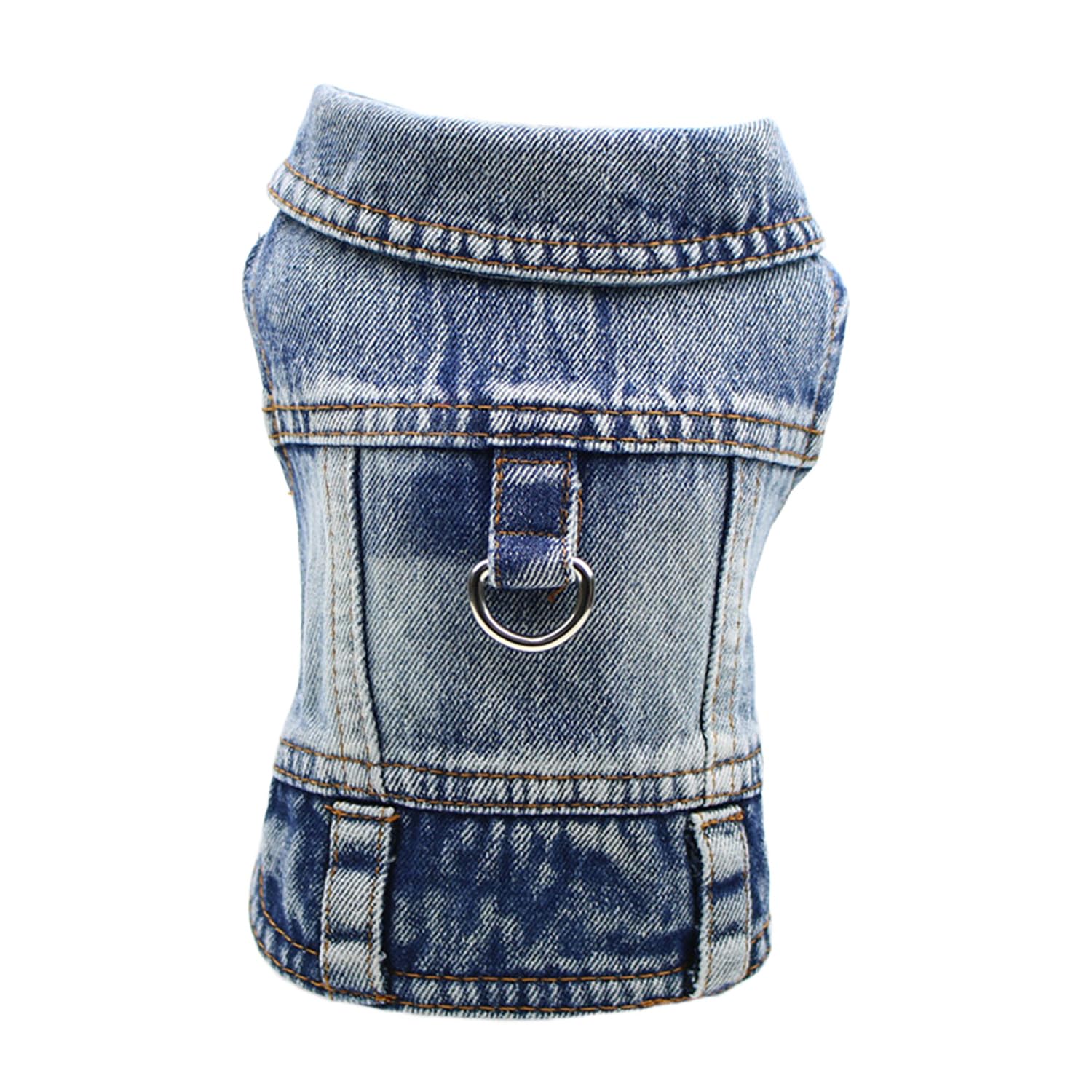 Puppy Clothes for Small Dogs Boy,Classic Western Denim Dog Coat,Dog Jeans Jacket with Leash D-Ring,Pet Cat Costumes,Cooling Harness Vest for Walking (Blue, Medium)