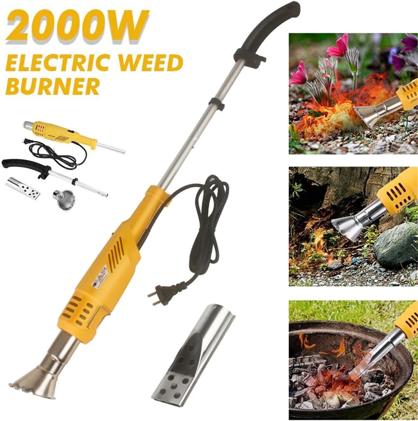 2000W Weed Burner Up to 650°C Electric Lawnmower Electric Thermal Weeder Hot Air Weed Killer Grass Removal Tools Flame Weed