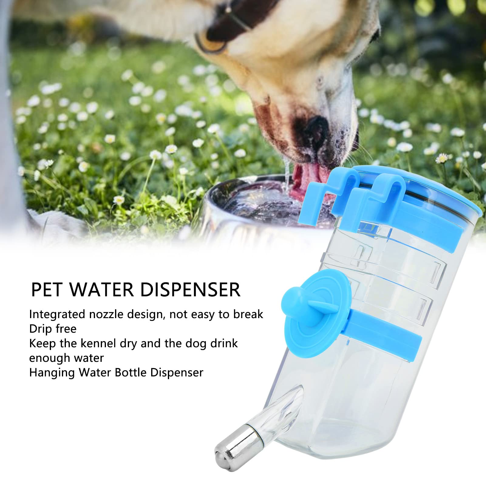 Hanging Water Bottle Dispenser, Pet Water Dispenser 4 Gears for Puppy (Blue)